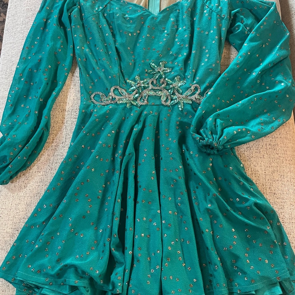Vintage Handmade Teal Green Handmade Dance Dress 1980s Beaded Detail - Picture 8 of 8